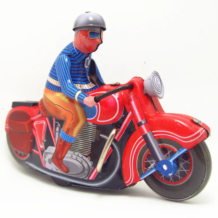 Retro Policeman Riding Motorcycle Model Wind-up Clockwork Tin Toy Collection 