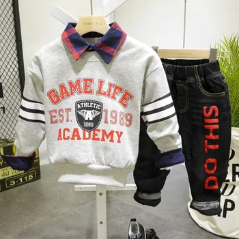 

Baby Boy Clothing Set Cute winter boys plush Sweater,plush shirt and plush jeans Children Boys Clothes Suit for Kids Outfit 2-6Y