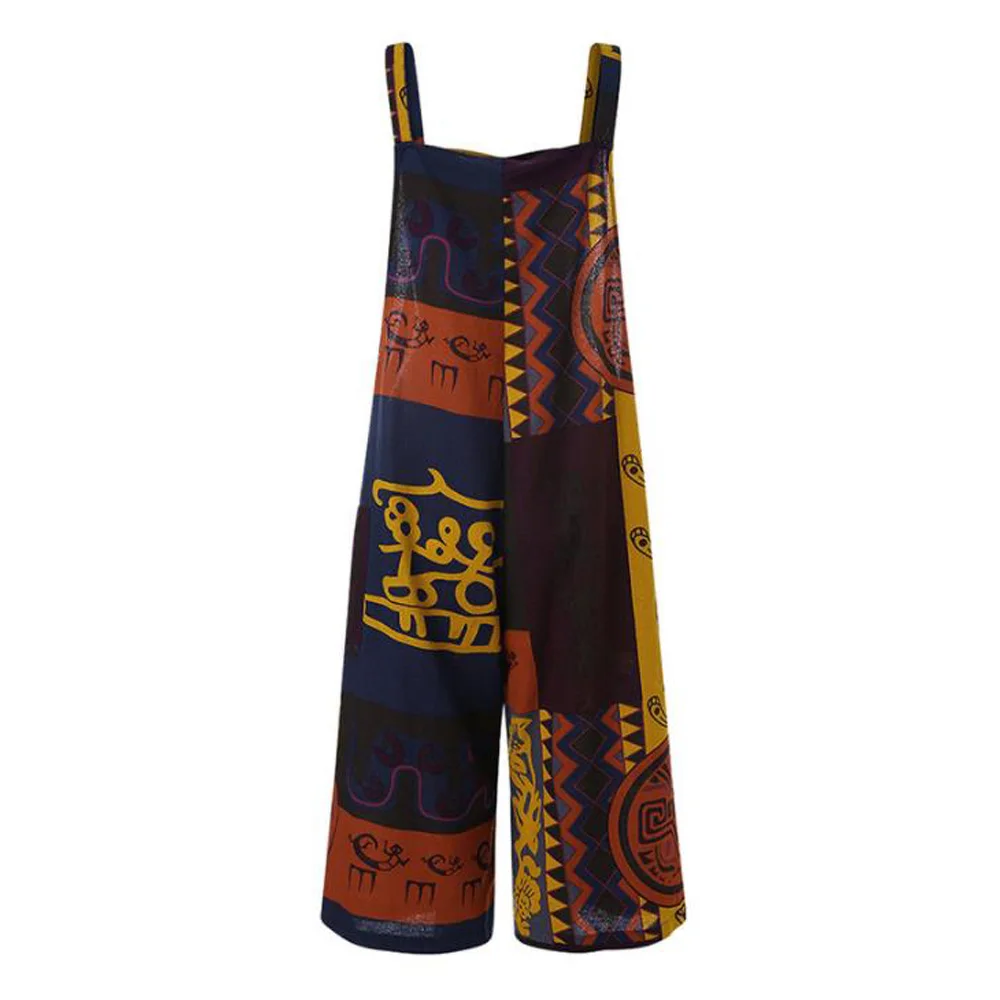 Mulheres Imprimir Baggy Calças Macacão Vintage Alças Espaguete Perna Larga Solta Macacões Clubwear 2 High Quality Moda Feminina