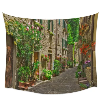 

Italy Street Backyard Flower Wall Tapestry Cover Beach Towel Picnic Yoga Mat Home Decoration