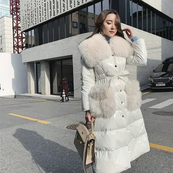 

Big Fur Collar Long Cotton Padded Coat Winter Ukraine Plus Size Waterproof Snow Outwear Female Jacket Warm Parkas Women L442