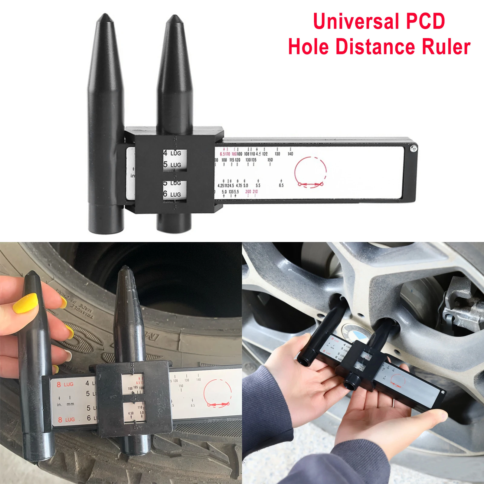 Pcd Measuring Tool Wheel Rim Bolt Pattern Sliding Caliper Ruler Gauge
