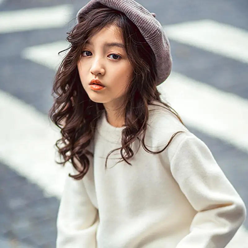 Winter Sweater Children Wear Loose Sweater Tee Children's Round-collar Teenage Sweaters Girl Winter Girls Clothing Sweater - Цвет: Бежевый