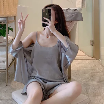 

Pure Color Feminine Pajamas Sweet and Cute Four-piece Homewear with Storage Bag Fashionable and Comfortable Women Pajamas Set