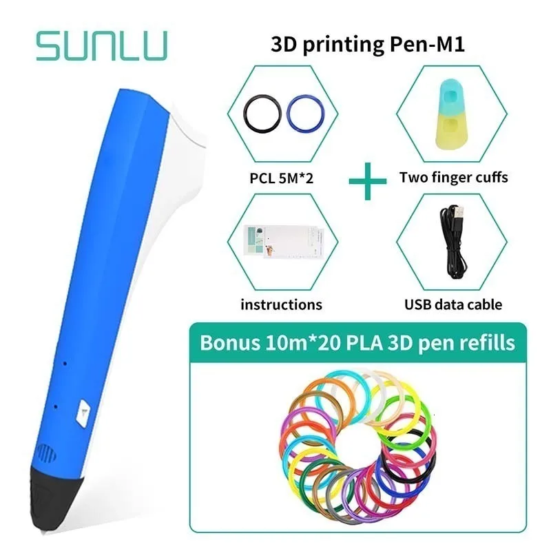 SUNLU 3D печать Ручка для детей DIY ремесло и исследуйте творческие инструменты синий цвет 3D коробка для ручек набор безопасен для начинающих