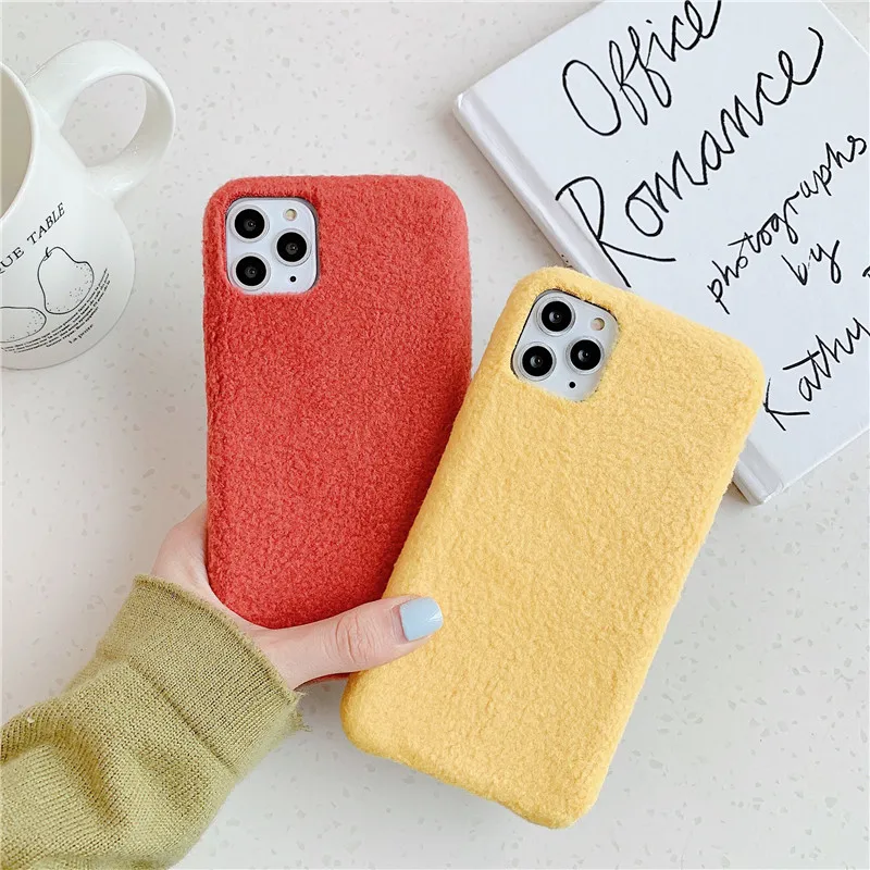 JAMULAR Candy Color Cloth Plush Cases Cover For iPhone 11 Pro X XS MAX XR 7 8 6 6s Plus Winter Warm Hard Phone Coque Slim Fundas | Мобильные