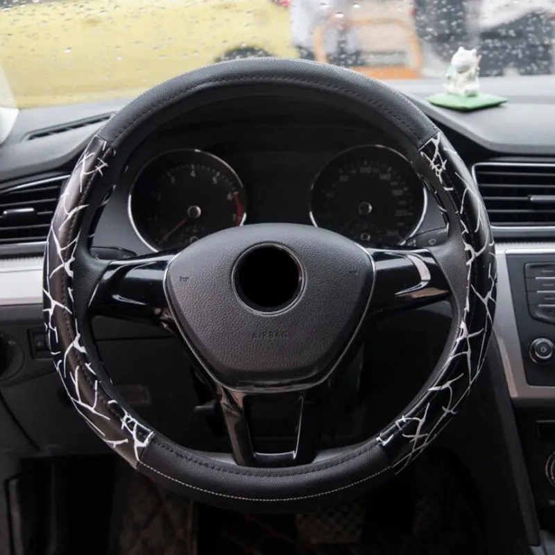 

Universal Sport PU Leather Black and white Car Steering Wheel Cover Car Styling fit 14-15" Steering Wheel Car-styling