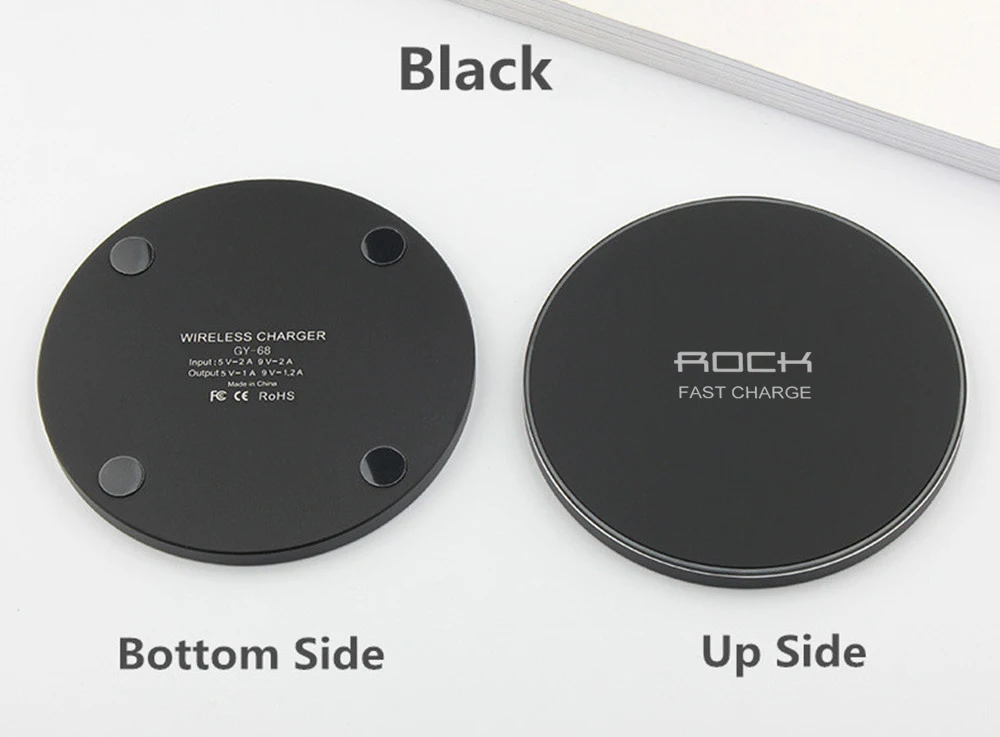 Metal Black Светодиодный светильник для дыхания 10 Вт Беспроводное зарядное устройство, ROCK Qi быстрая Беспроводная зарядка для iPhone X XS 8 samsung huawei P30 Xiaomi - Цвет: Metal Black