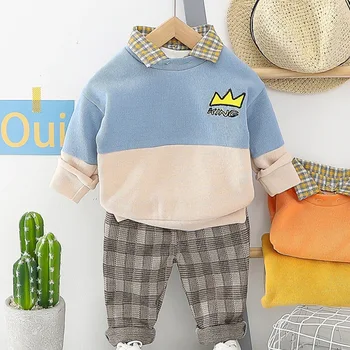 

Menoea Kids Boys Autumn Clothing Sets Children Letter Print Splicing Outfits Plaid Pants Baby Girls Suits Cute Active Tracksuits