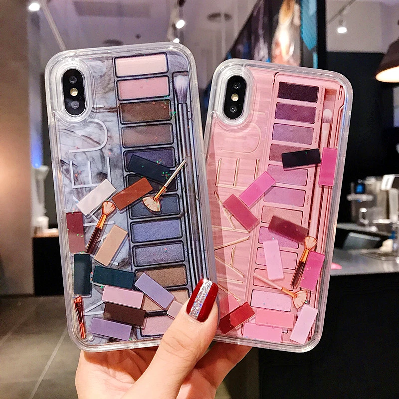 Палитра теней для макияжа чехол телефона с сыпучим песком iPhone 11 XS MAX XR 6 7 8 Plus