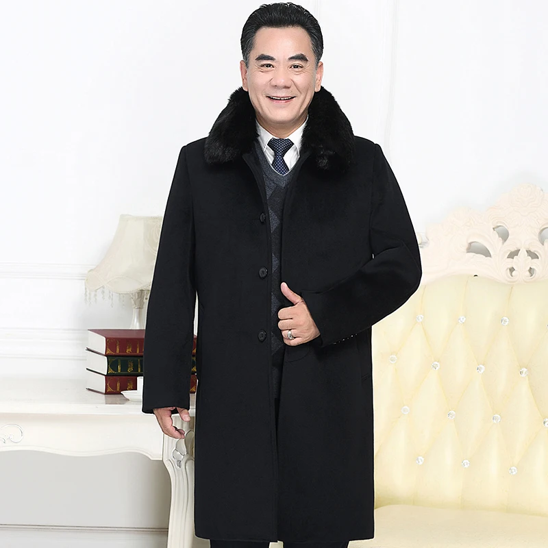 

New Long Big Fur Collar Winter Jacket Men Wool Turn Down Collar Thick Warm Mens Cashmere Coat Winter Jacket