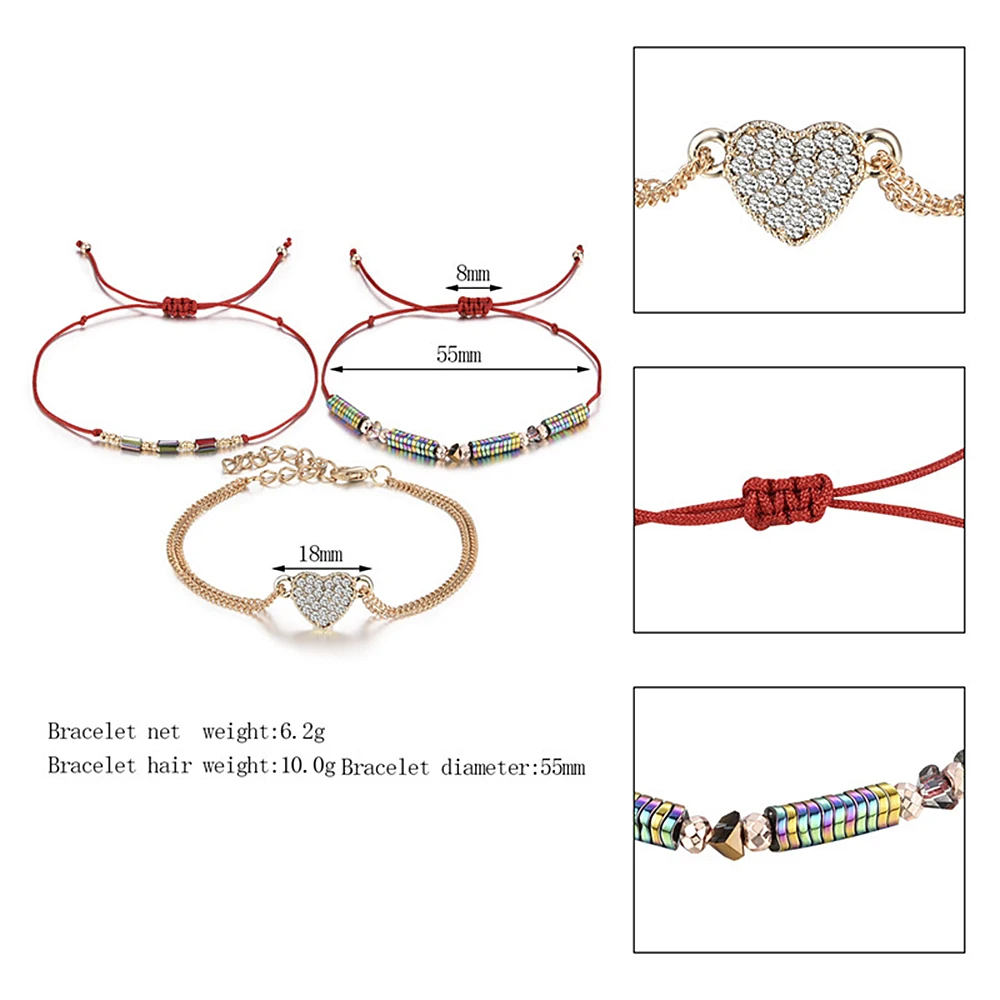 3 шт./компл. Boho Для женщин Оболочка жемчужные бусы, натуральный камень, сердечко с бахромой в виде звезд, с украшением в виде кристаллов браслет подарок на летнюю вечеринку браслет-напульсник, высочайшего качества, senhora