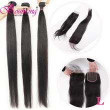 Прыгающие волосы бразильские человеческие волосы remy 10-40 дюймов Пряди с закрытием с детскими волосами прямые волосы плетение для женщин низкое соотношение