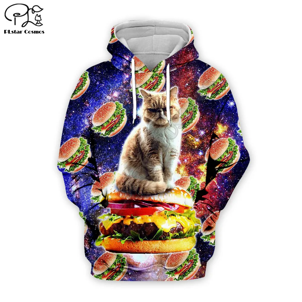 

PLstar Cosmos Burger cats funny printed 3d hoodie sweatshirt women for men zip hoodies galaxy hoodies style-3