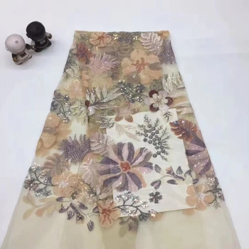 

African lace fabric embroidered Nigerian sequin lace fabric 2020 ladies high quality French tulle lace fabric XX3712
