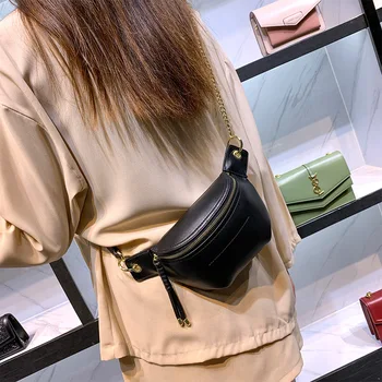 

2020 new women's waist bag spring and summer wild women's shoulder bag European and American style zipper solid color waist bag