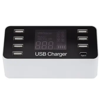 

8 Port USB Type C Charger Smart LED Display Quick Charge 3.0 USB Fast Charging Adapter 40W with Smart IC Travel Charger