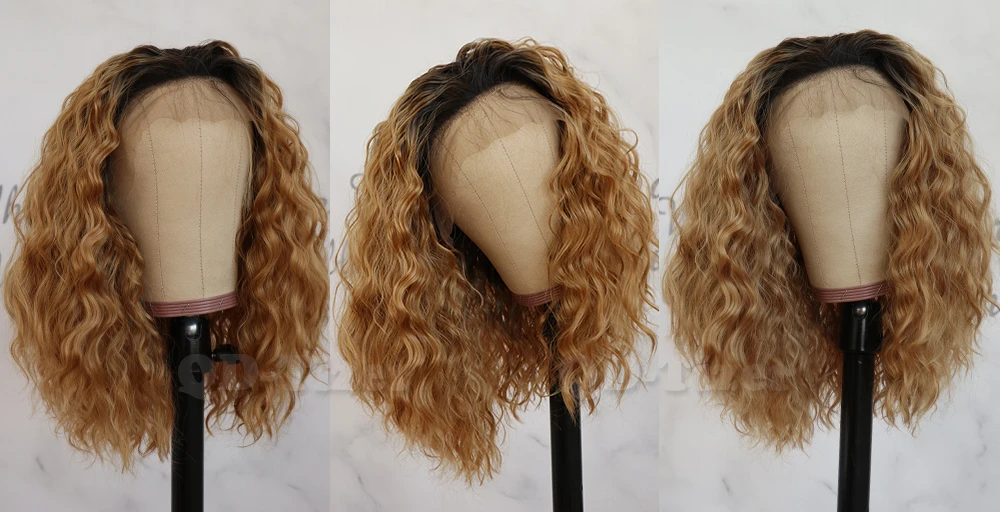 QD-Tizer Short Loose Curly Hair Lace Wigs Natural Hairline Black Color Hair Glueless Synthetic Lace Front Wigs for Women3
