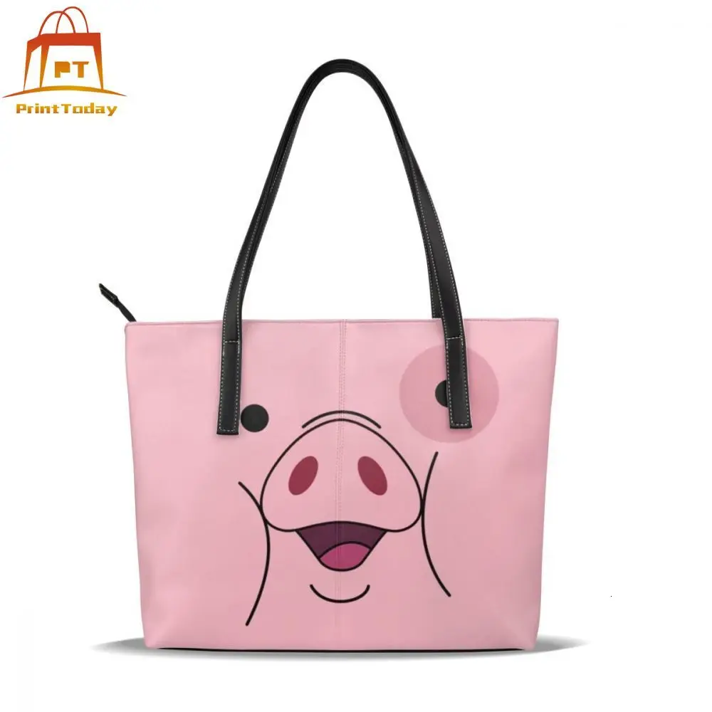Pig Handbag Top-handle Bags Print Oversized Leather Tote Bag Trendy Woman High quality Women Handbags | Багаж и сумки
