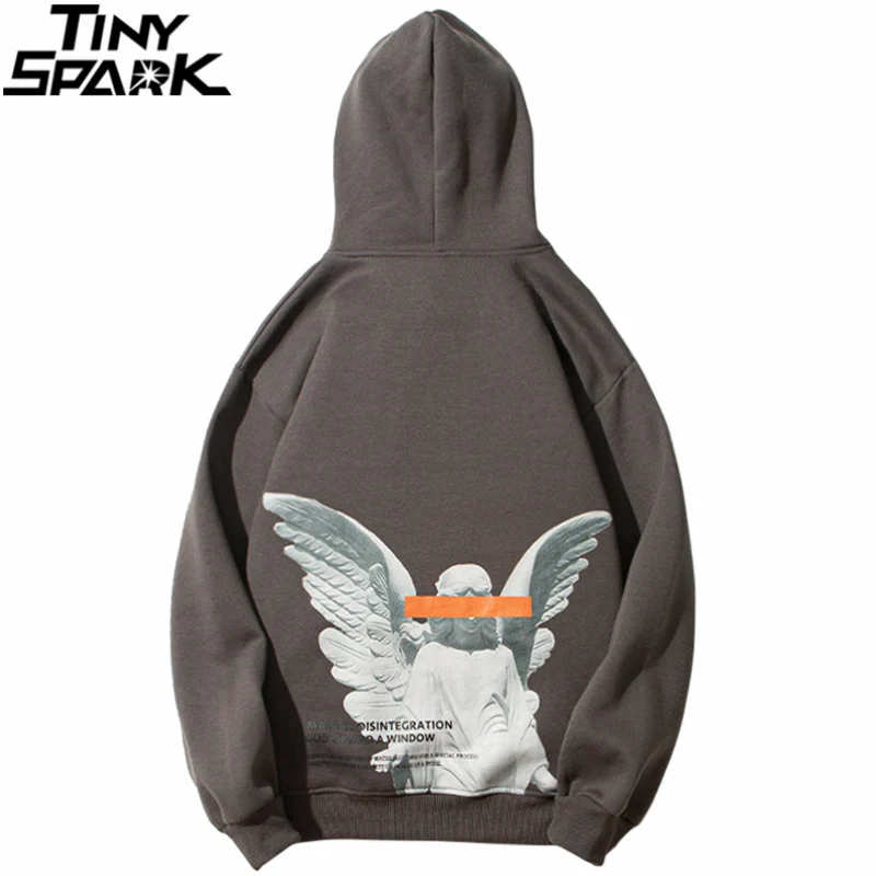 Compra Ropa informal estilo Hip Hop para hombre, jersey de Harajuku con estampado de Ángel Dios, Sudadera con capucha de bolsillo, jersey de lana de algodón gris con capucha, 2020 dV5b5OYgr