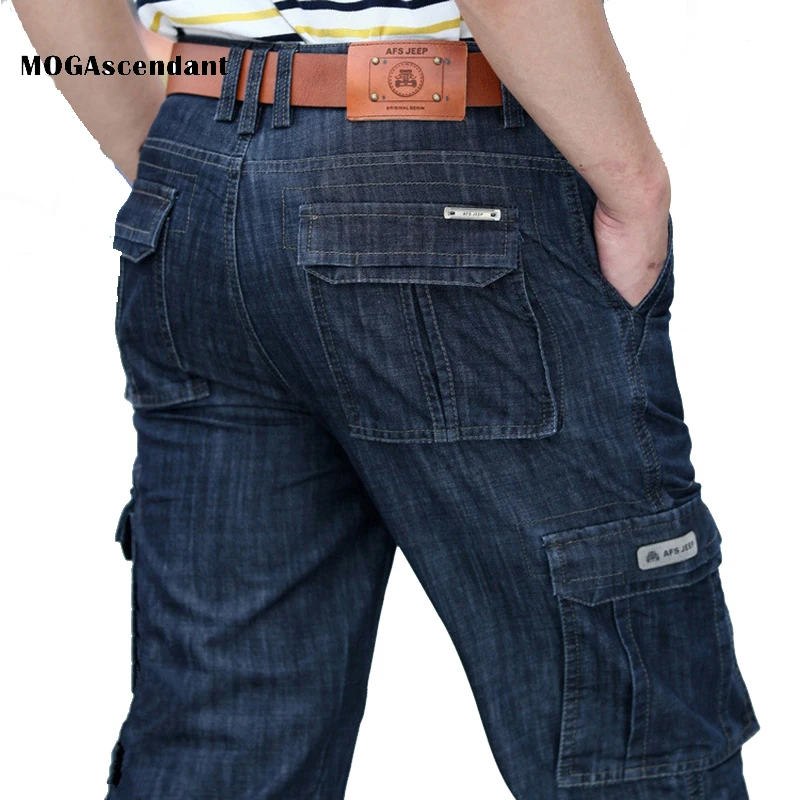 Pantalones vaqueros de cintura media para hombre, vaqueros de tela de algodón gruesos, clásicos, informales, rectos, multibolsillo, largos, de invierno