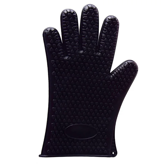 1 шт. термостойкие кухонные перчатки силиконовые кухонные перчатки для барбекю теплоизоляционные перчатки для духовки варежки для приготовления пищи перчатки для барбекю прихватка для духовки - Цвет: black