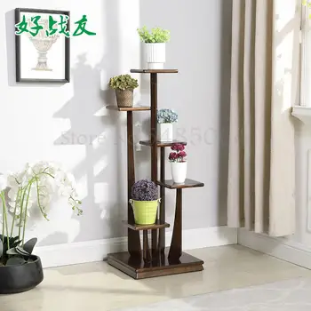 

Flower Shelf Multi-layer Indoor Living Room Balcony Bedroom Flower Pot Stand Floor Rack Solid Wood Green Flower Stand