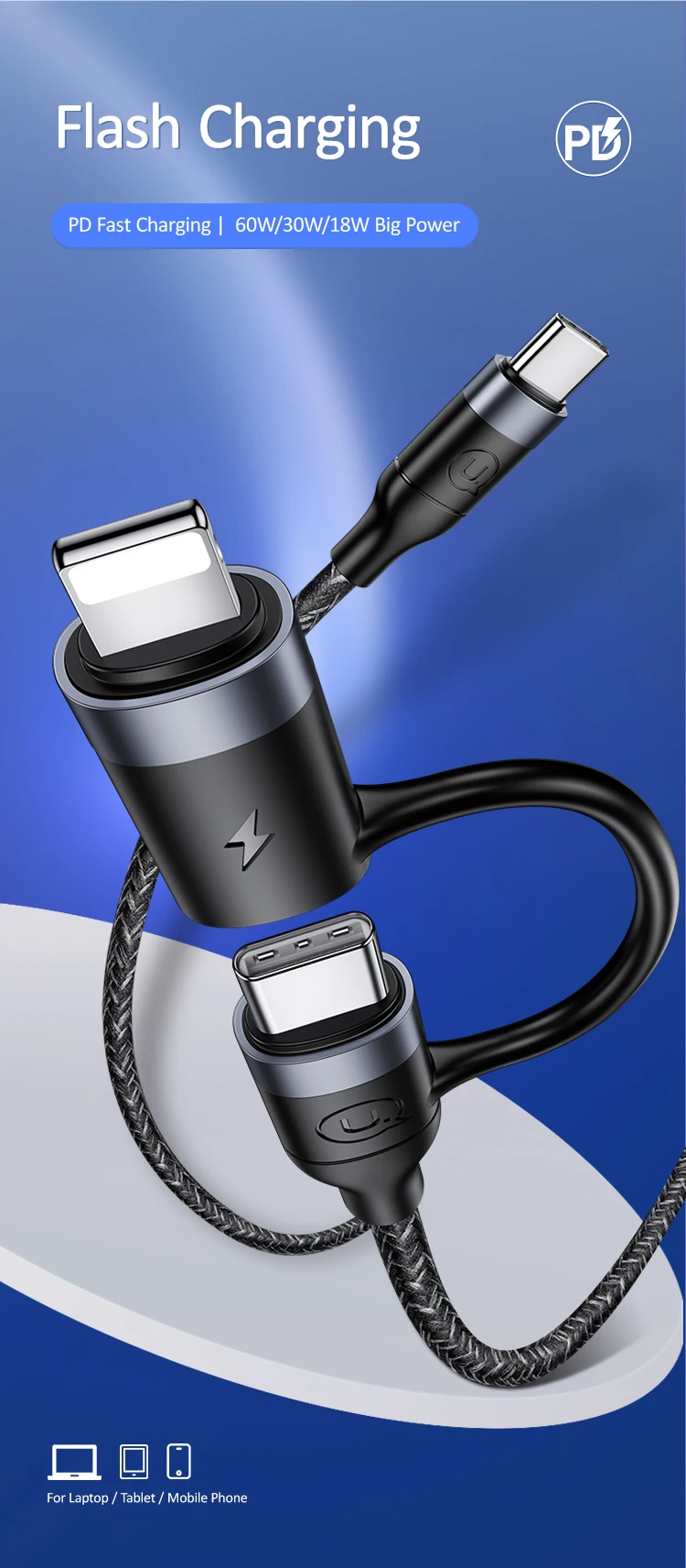 USAMS 2 в 1 для usb c к Lightning зарядный кабель для iPhone xs max xr 8 7 6 5 11 ipad pro macbook быстрое зарядное устройство pd кабель 60 Вт 3A