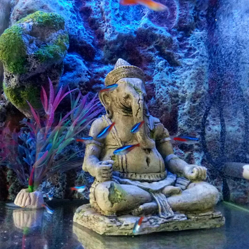 Искусственный аквариум голова слона украшение с изображением Будды аквариум сидя украшение статуи аквариумный камень рок декор для рыбы рептилия