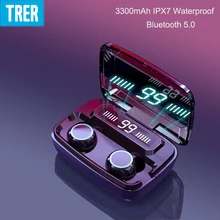 TRER беспроводные наушники-вкладыши IPX7 водонепроницаемые TWS 5,0 Bluetooth наушники светодиодный дисплей Смарт бинауральные HD звонки гарнитура кронштейн