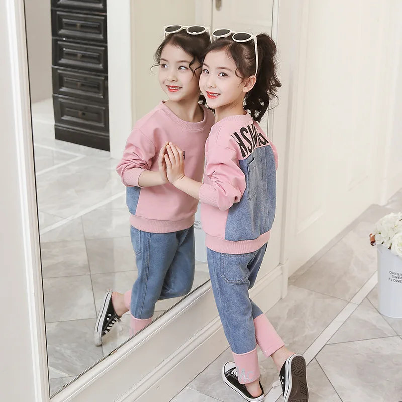 

Girls Spring Set 2019 Spring And Summer New Style Korean-style Western Style Cowboy Joint Trousers CHILDREN'S Suit