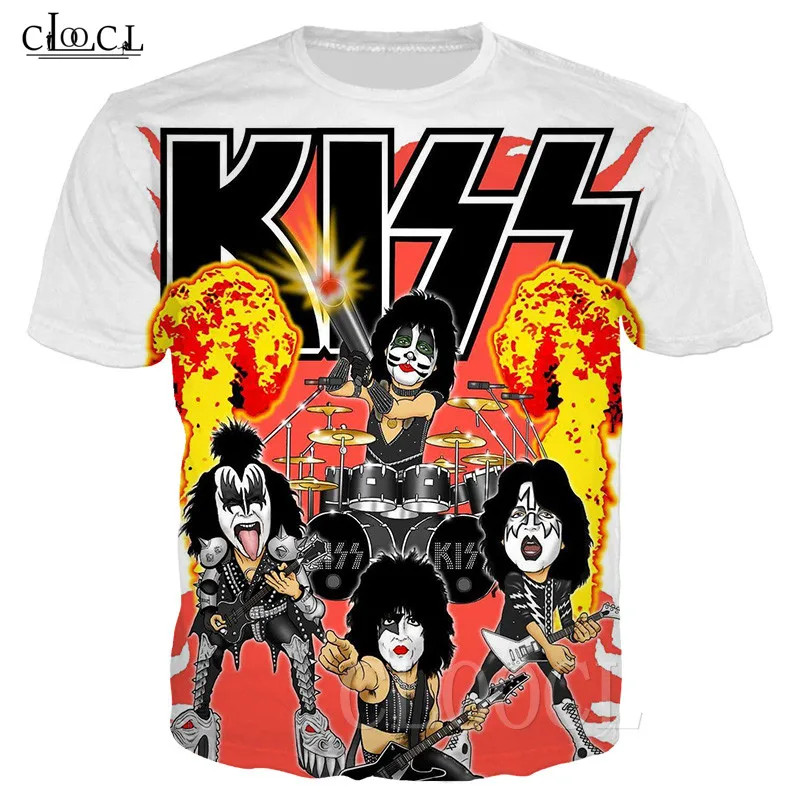Мужская/Женская Повседневная футболка с 3D принтом KISS Band Harajuku уличная спортивная
