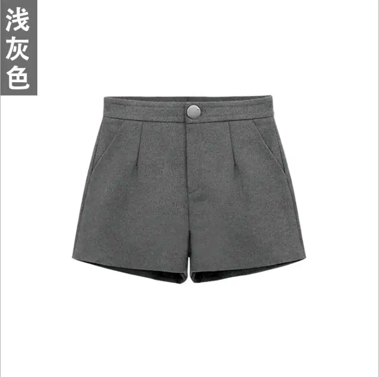 Light grey Осенняя и зимняя женская одежда повседневные шерстяные шорты с высокой талией X035 - Цвет: Light grey