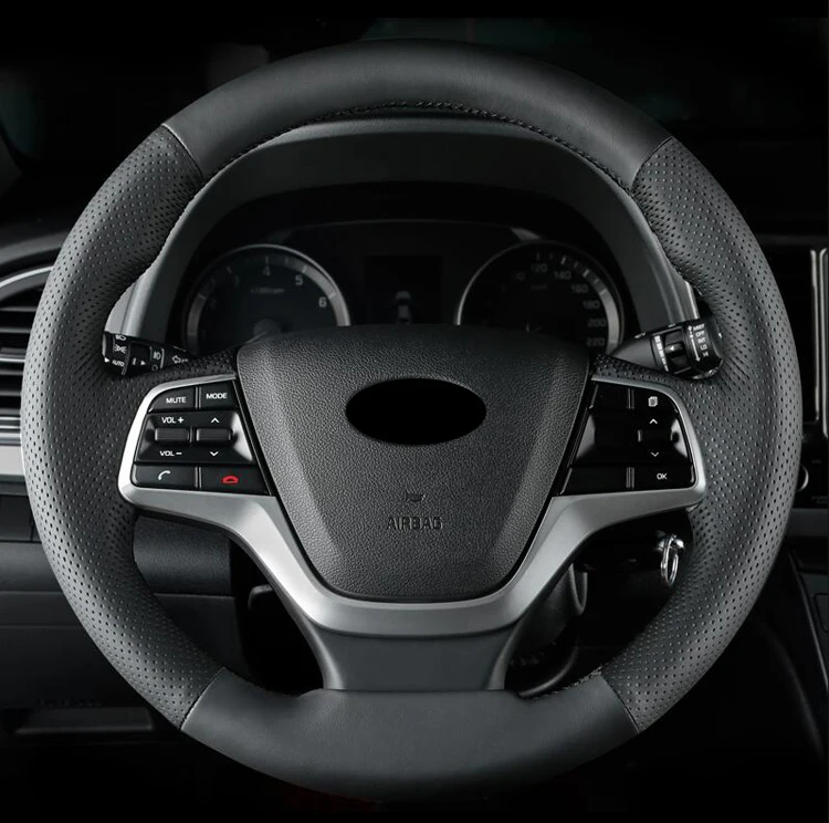 Черный кожаный чехол рулевого колеса автомобиля для hyundai Elantra AVANTE