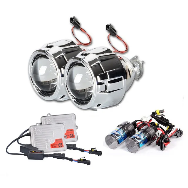 

2.5 inch HID Xenon Bi Xenon Projector Lens Retrofit Car Styling HeadLight DIY Lamp for H1 Bulb with Silver Shrouds H4 H7 Socket