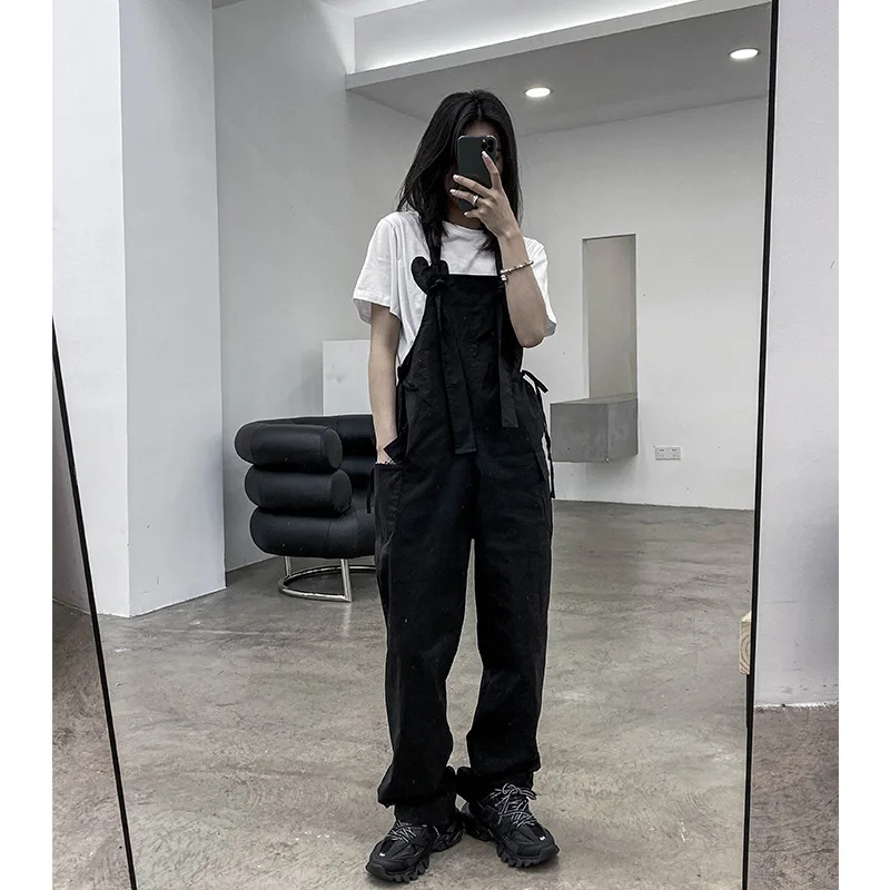 Ladies Braces Straight Pants Spring And Autumn Simple Personality Simple Hip Hop Street Loose Large Size Casual Overalls jeans women s summer blue casual high street pants american straight barrel perforated high waist slim loose street personality
