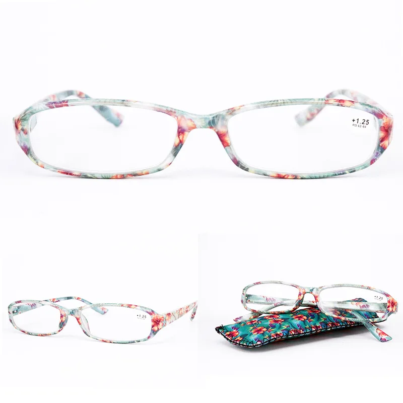 Seemfly Printed Reading Glasses Spring Hinge Rectangular Presbyopic Reading Glasses Matching Pouch+1.0 1.251.5 1.75 2.25 to 4.0