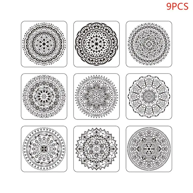 

9pcs/set Mandala Stencil Drawing Template for Tile Floor Painting Board Album