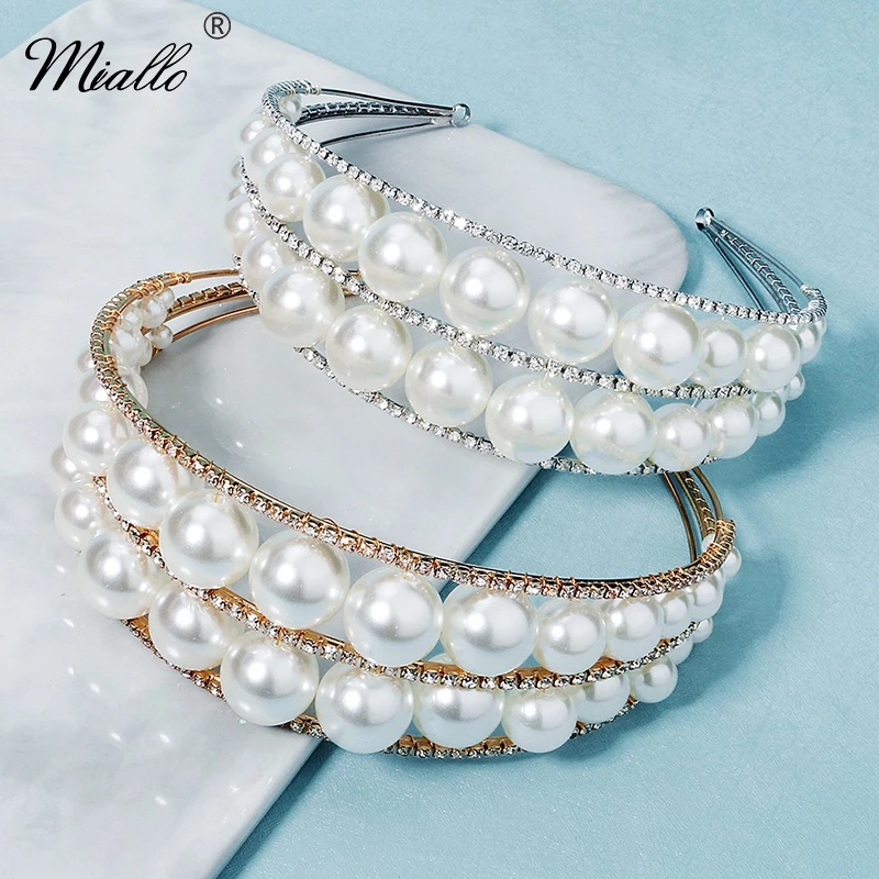 

Miallo Fashion Pearl Headbands for Women Hair Accessories Hairbands Rhinestone Crown Wedding Bridal Hair Jewelry Headpiece Gift