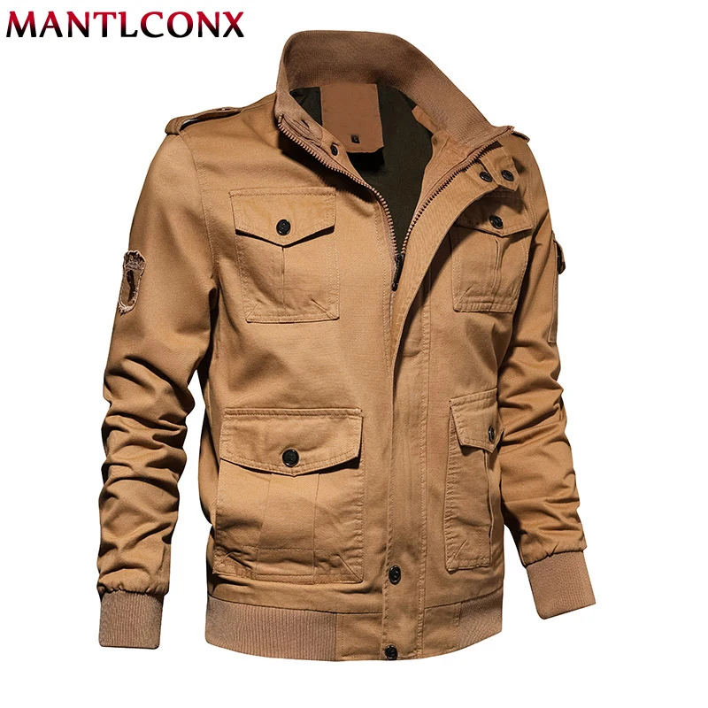 

MANTLCONX Plus Size Military Jacket Men Spring Autumn Cotton Pilot Jacket Coat Army Men's Multi Pocket Cargo Jackets and Coats