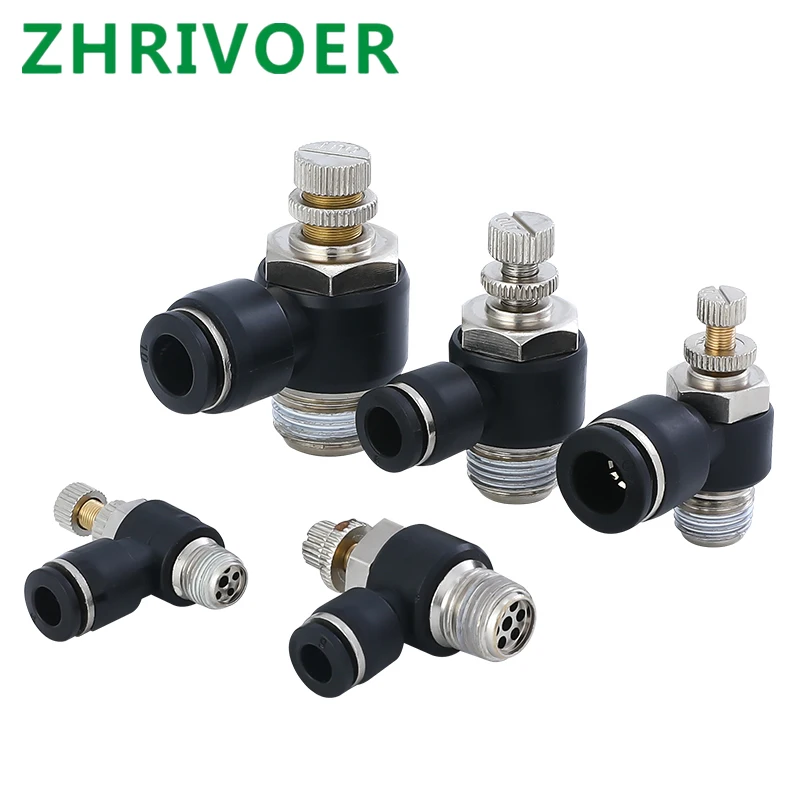 

Male Thread Push to connect Fitting Elbow Pneumatic Speed Flow Controller Fittings Black 4-12mm Tube - M5 1/8" 1/4" 3/8" 1/2"
