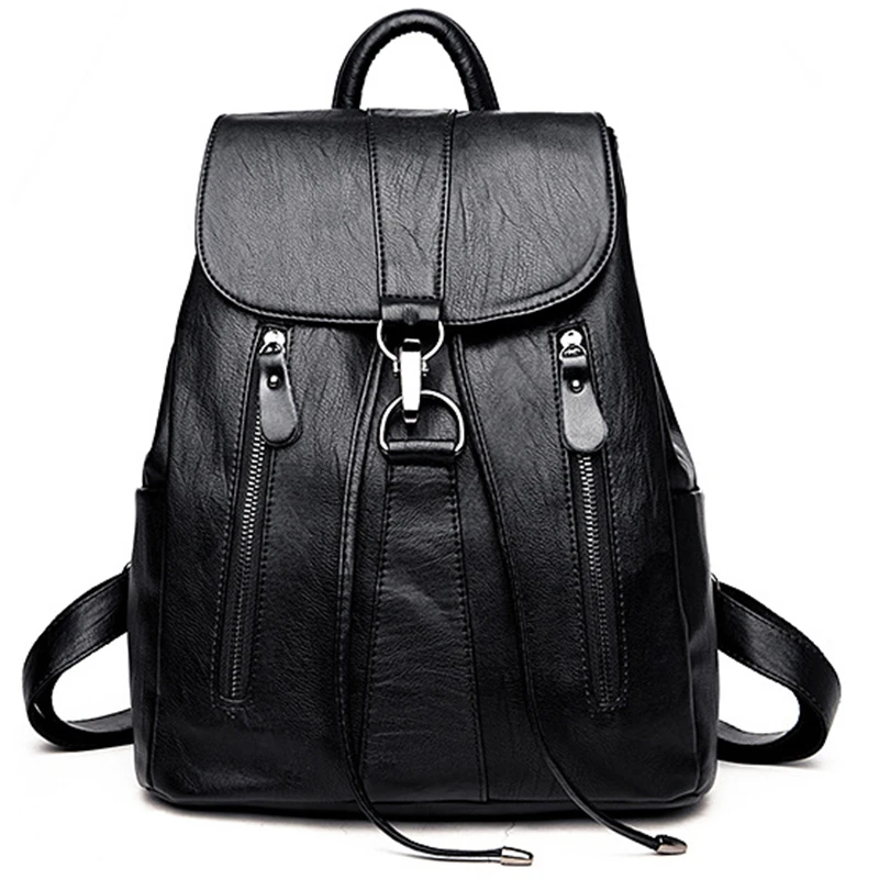 

Leather Backpack Woman Fashion Female Backpack String Bags Large Capacity School Bag