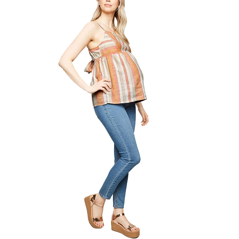 

2019 Cool Camisole Summer Maternity Clothes Random Stripe Pregnancy Clothes Ribbon Back Embarazada Novelty Tops