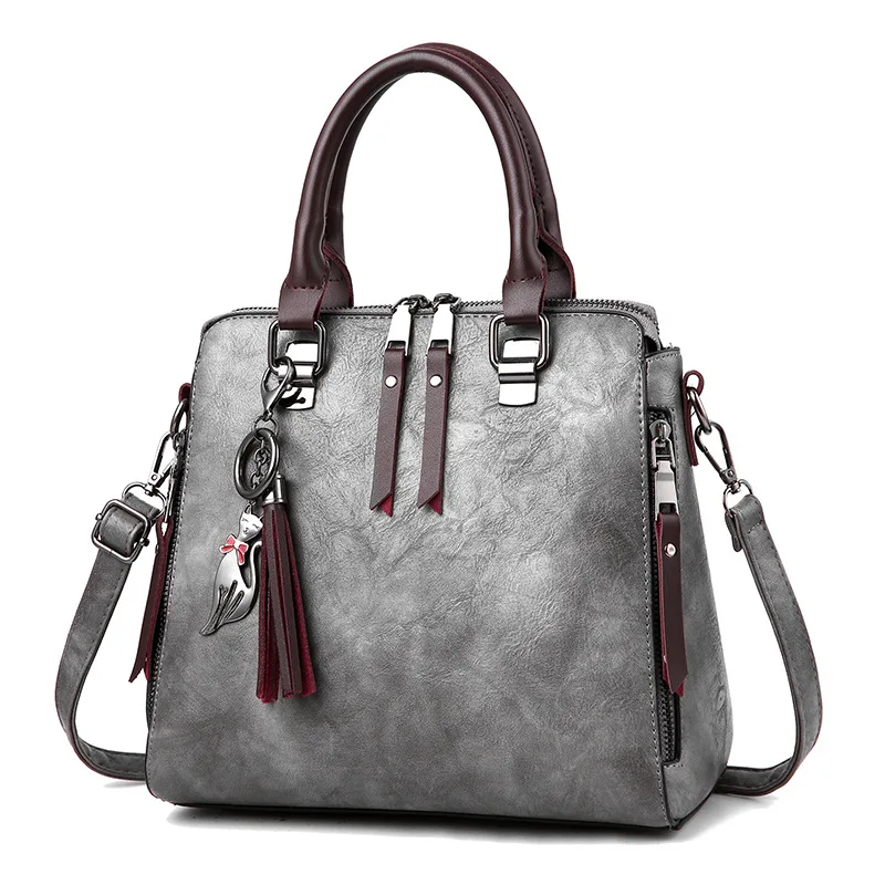 Aequeen модная сумка через плечо высокого качества из искусственной кожи женская брендовая дизайнерская сумка Bolsa Feminina с подвеской в виде кота - Цвет: Светло-серый