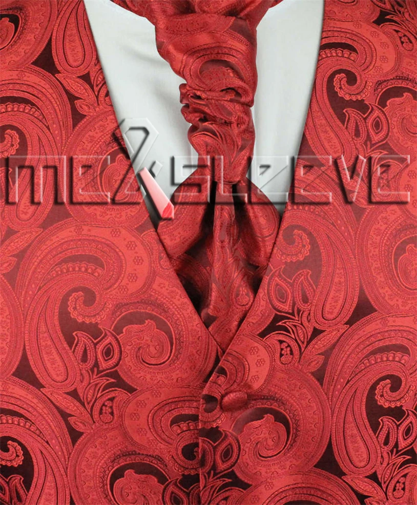 Смокинг Пейсли формальная одежда жилет(жилет+ галстук+ платок - Цвет: red