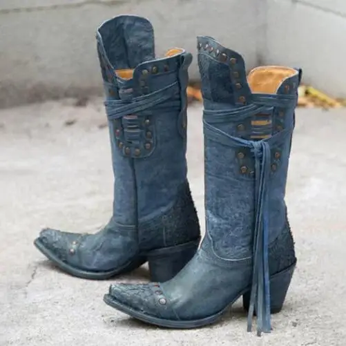 Женские ботинки до середины икры; Женская обувь в гладиаторском стиле; обувь на высоком каблуке в винтажном стиле из искусственной кожи на шнуровке; zapatos mujer sapato; H349 - Цвет: blue
