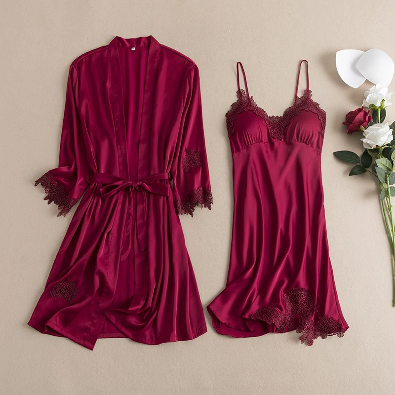 Женская летняя Ночная сорочка красного цвета пикантный костюм из 2 предметов на