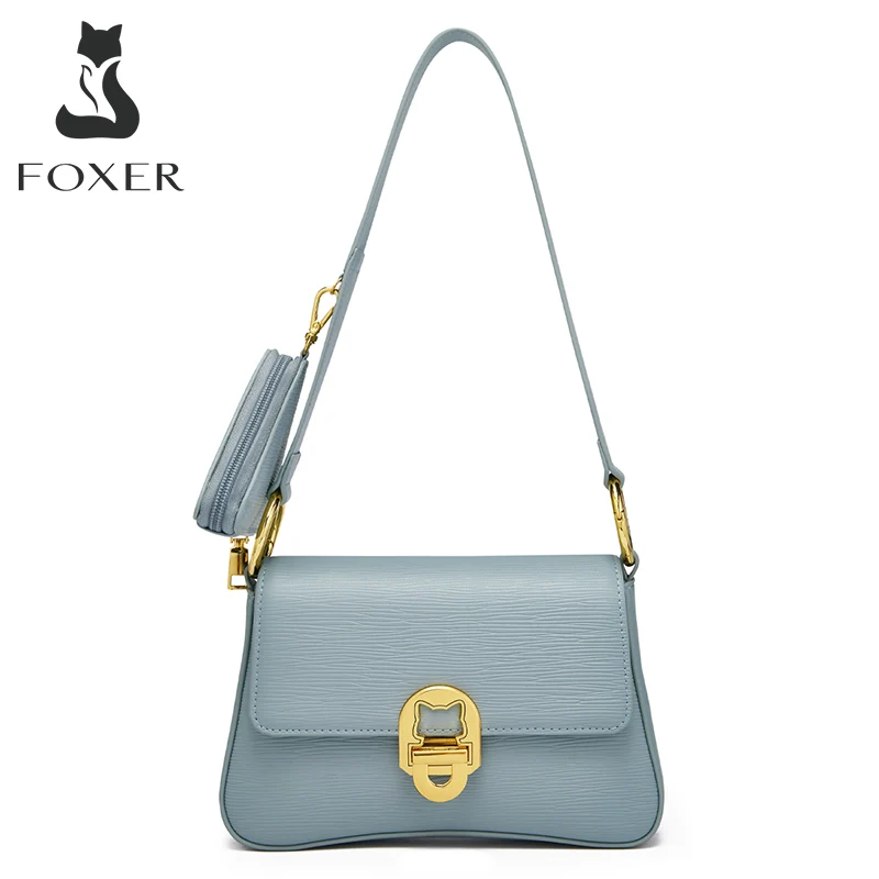 

FOXER Lady Underarm Bag High Quality Split Leather Women Shoulder Bags Original Niche Design Armpit Bag with Small Coin Wallets