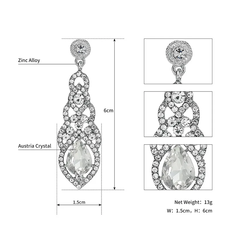 l FIAZIA Bridal Drop Earring Druzy Big Earrings For Women Dangle Earring Jewelry mujer moda Bride Wedding Accessories Girls Gifts