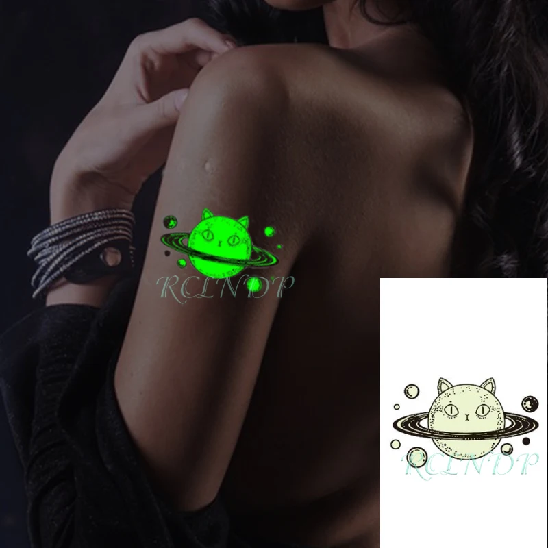 Waterproof Temporary Tattoo Sticker Cartoon Planet Luminous Flash Tatoo Fake Night Glow Glitter Tatto for Kids Women Men